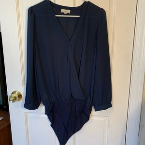 Loft Outlet navy blouse body suit with snap closure
